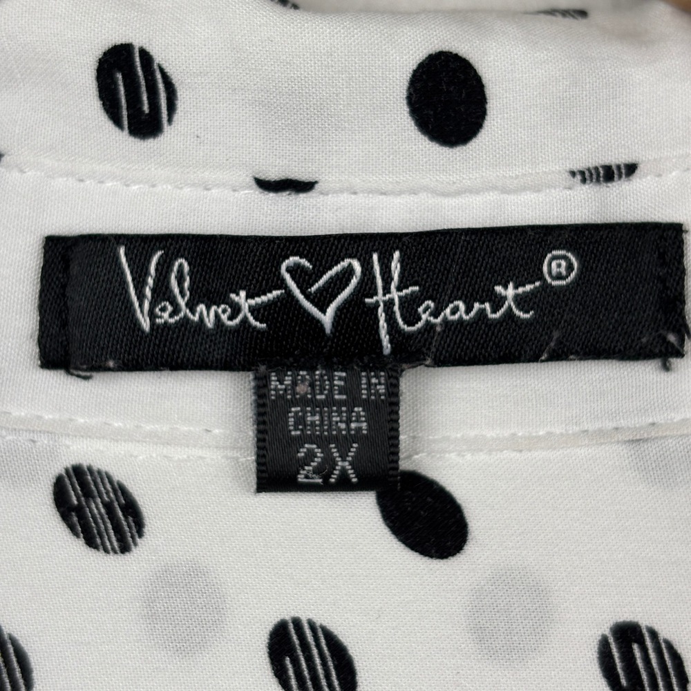 Velvet Heart Button Down Shirt Womens 2X Polka Dot Roll Tab Relaxed - Picture 3 of 6